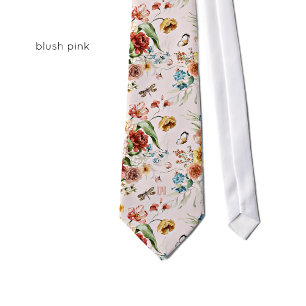 Monogram Colorful Floral Still Life Art Blush Pink Neck Tie