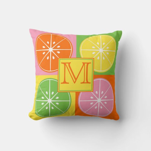Monogram Colorful Fruit Slice Throw Pillow
