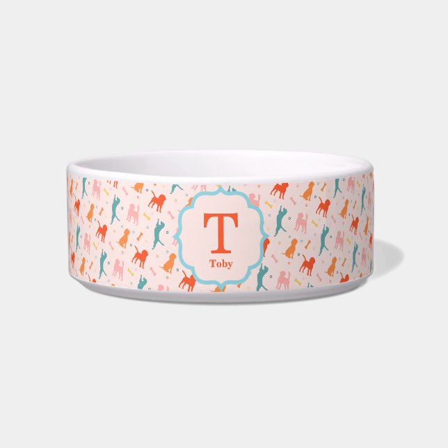 Monogram Colorful Fun Dog Pattern Bowl (Front)