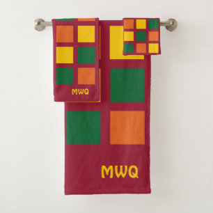Monogram Colorful Geometric Squares Bath Towel Set