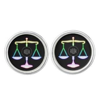 Monogram | Colorful Glowing Scales Of Justice Cufflinks by wierka at Zazzle