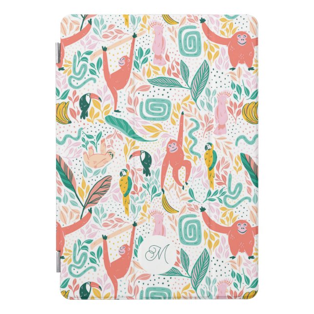 Monogram Colorful Happy Jungle Animal Monkey iPad Pro Cover (Front)