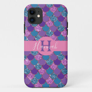 Monogram - Colorful Mermaid Glitter Design - iPhone 11 Case
