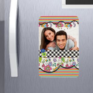 Monogram Colorful Modern Floral Personalized Photo Magnet