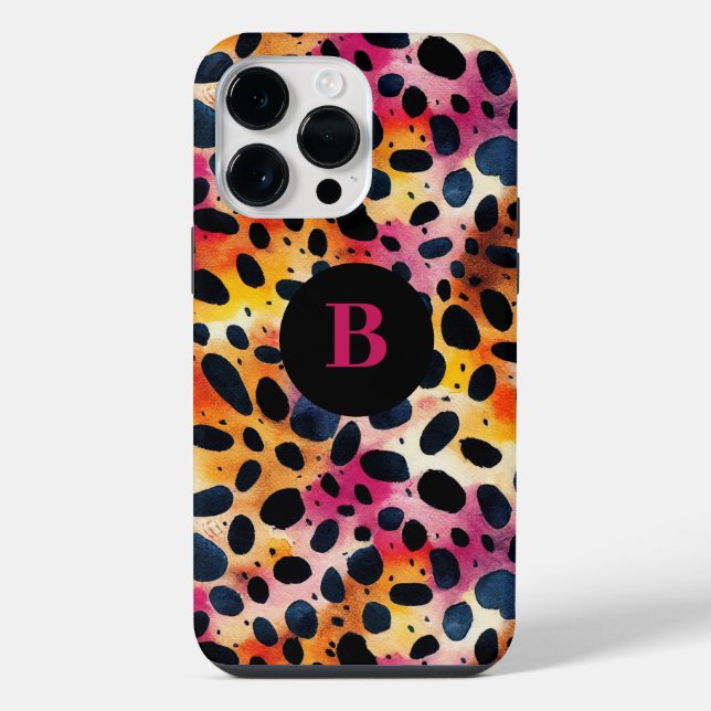Monogram Colorful Modern Leopard Print  Iphone Case (Back)