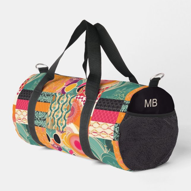 Monogram Colorful Modern Patchwork Pattern Duffle Bag (Right Corner)