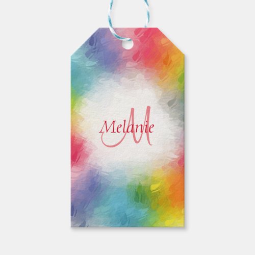 Monogram Colorful Modern Rainbow Template Abstract Gift Tags