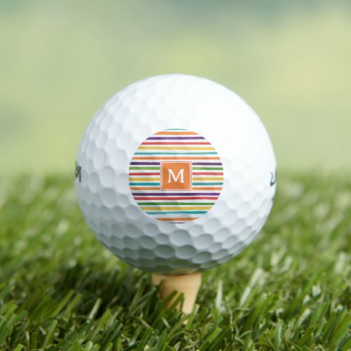 Monogram colorful modern stripes pattern golf ball