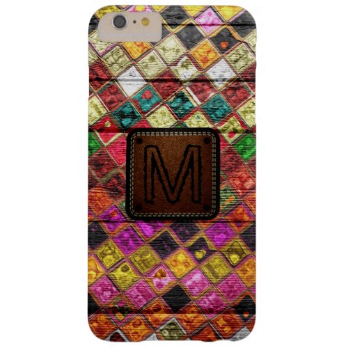 Monogram Colorful Mosaic Pattern Wood Look 12 Barely There iPhone 6 Plus Case