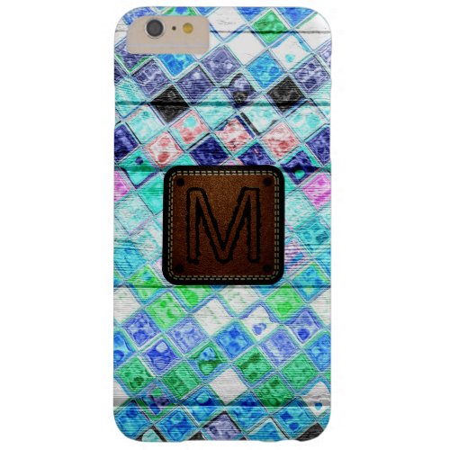 Monogram Colorful Mosaic Pattern Wood Look 13 Barely There iPhone 6 Plus Case