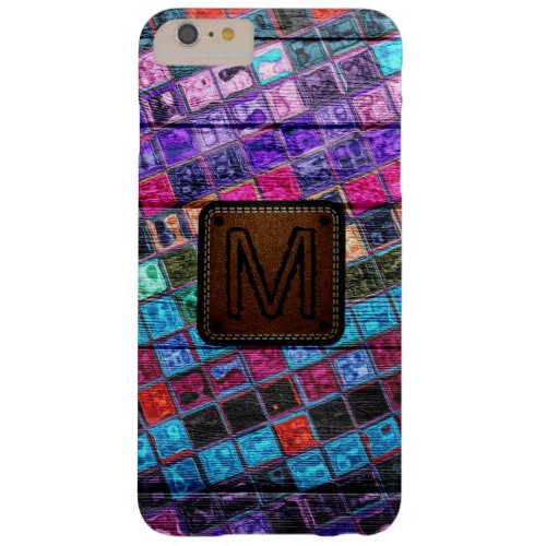 Monogram Colorful Mosaic Pattern Wood Look 14 Barely There iPhone 6 Plus Case