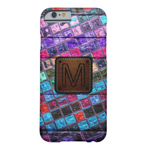 Monogram Colorful Mosaic Pattern Wood Look 14 Barely There iPhone 6 Case