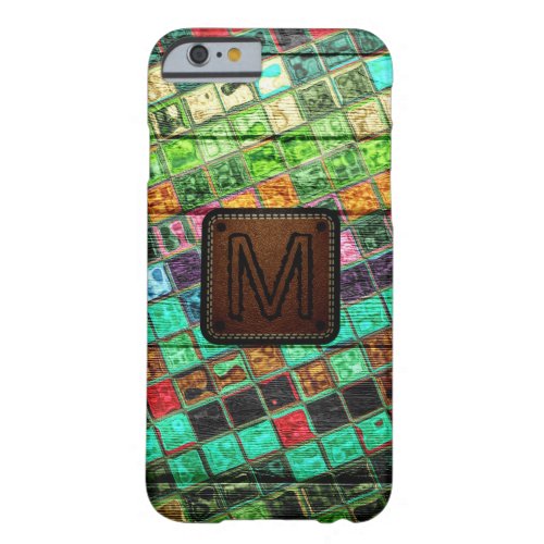 Monogram Colorful Mosaic Pattern Wood Look 15 Barely There iPhone 6 Case
