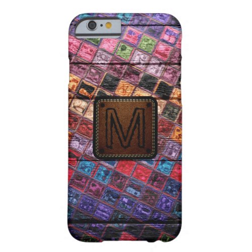 Monogram Colorful Mosaic Pattern Wood Look 16 Barely There iPhone 6 Case