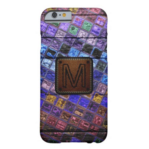Monogram Colorful Mosaic Pattern Wood Look 17 Barely There iPhone 6 Case