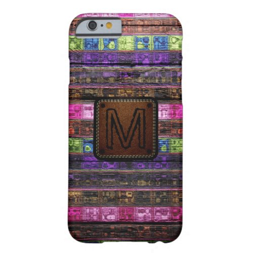 Monogram Colorful Mosaic Pattern Wood Look 18 Barely There iPhone 6 Case
