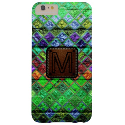 Monogram Colorful Mosaic Pattern Wood Look 3 Barely There iPhone 6 Plus Case