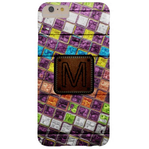 Monogram Colorful Mosaic Pattern Wood Look 4 Barely There iPhone 6 Plus Case