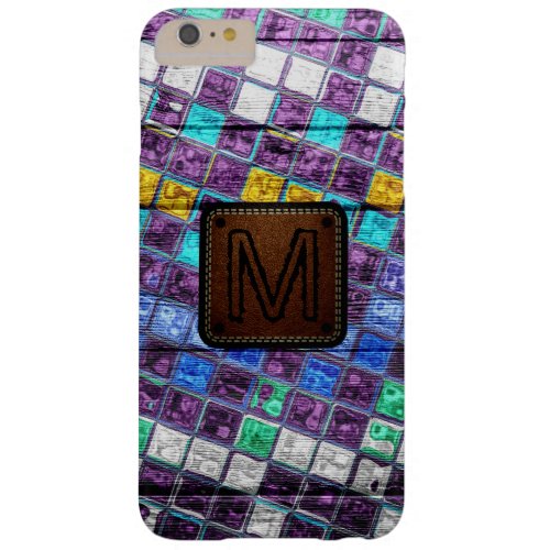 Monogram Colorful Mosaic Pattern Wood Look 5 Barely There iPhone 6 Plus Case