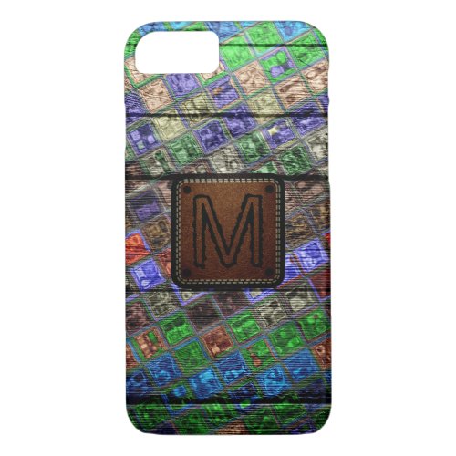 Monogram Colorful Mosaic Pattern Wood Look 6 iPhone 87 Case