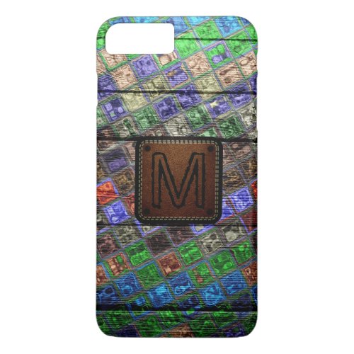Monogram Colorful Mosaic Pattern Wood Look 6 iPhone 8 Plus7 Plus Case