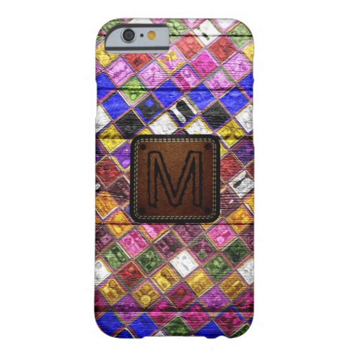 Monogram Colorful Mosaic Pattern Wood Look 7 Barely There iPhone 6 Case
