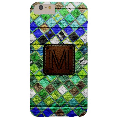 Monogram Colorful Mosaic Pattern Wood Look 8 Barely There iPhone 6 Plus Case