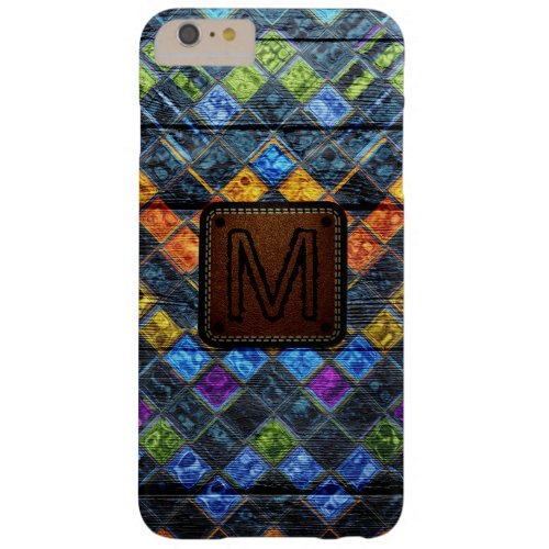 Monogram Colorful Mosaic Pattern Wood Look 9 Barely There iPhone 6 Plus Case