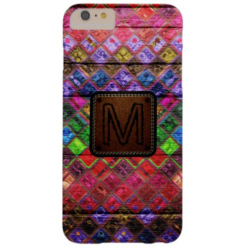 Monogram Colorful Mosaic Pattern Wood Look Barely There iPhone 6 Plus Case