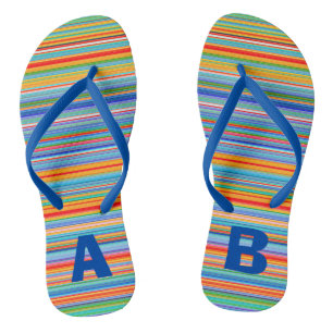 Monogram Colorful Multicolored Stripes Flip Flops