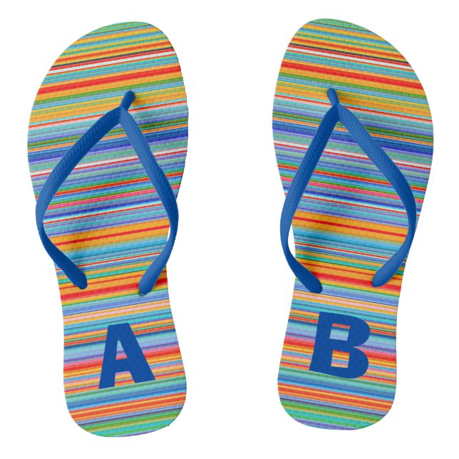 Monogram Colorful Multicolored Stripes Flip Flops (Footbed)