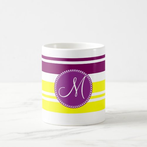 Monogram Colorful Neon Rainbow Stripes Pattern Coffee Mug