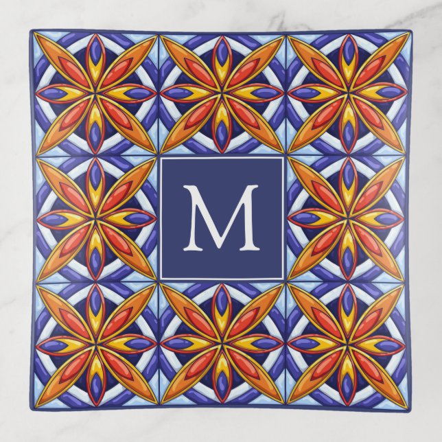 Monogram Colorful Ornate Mexican Spanish Til Trinket Tray (Front)