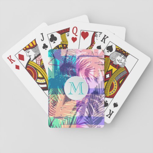 Monogram Colorful Palm Tree Collage Playing Cards