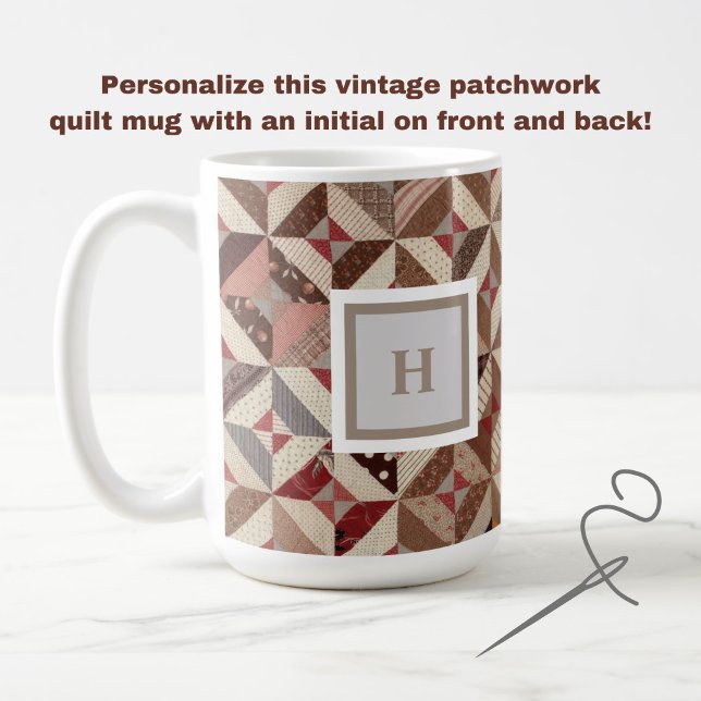 Monogram Colorful Patchwork Quilt Coffee Mug (This elegant, colorful monogram vintage quilt pattern mug makes a great gift!)