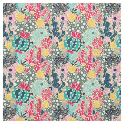 Monogram | Colorful Polka Dot Cactus Pattern Fabric