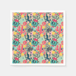 Monogram Colorful Polka Dot Cactus Pattern Napkins