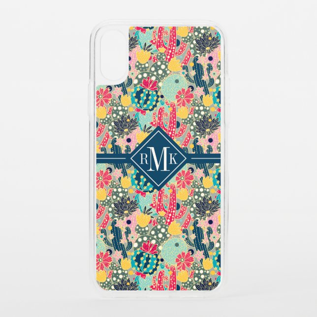 Monogram | Colorful Polka Dot Cactus Pattern Uncommon iPhone Case (Back)