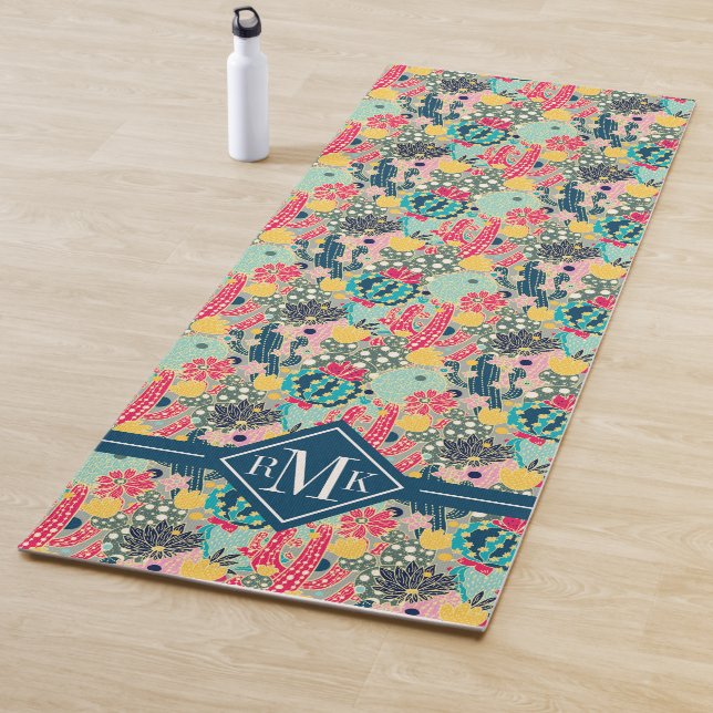 Monogram | Colorful Polka Dot Cactus Pattern Yoga Mat (In Situ)