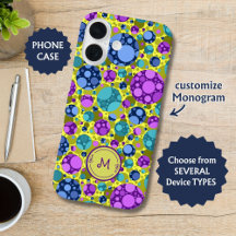 Monogram Colorful Polka Dots Blue Purple Teal -