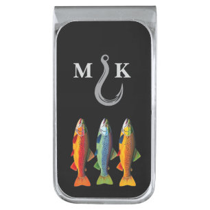 Monogram Colorful Rainbow Trout Fish Silver Finish Money Clip