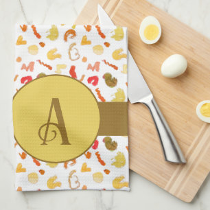Monogram Colorful Shapes Brown Single Stripe Kitchen Towel