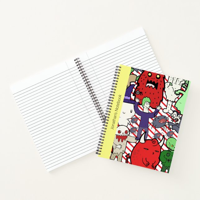 Monogram colorful spooky cartoon Vampire Red green Notebook (Inside)