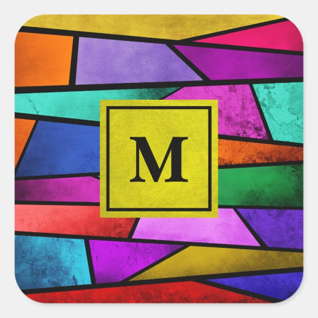 Monogram Colorful Stained Glass Abstract Sticker (Front)