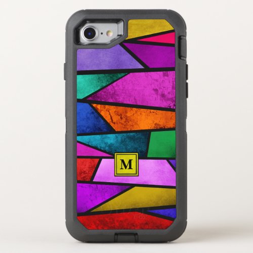 Monogram Colorful Stained Glass Bold 87 Defender OtterBox Defender iPhone SE87 Case