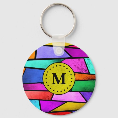 Monogram Colorful Stained Glass Geometric Keychain