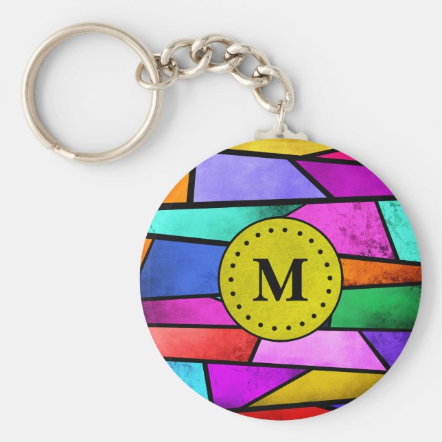Monogram Colorful Stained Glass Geometric Keychain (Front)