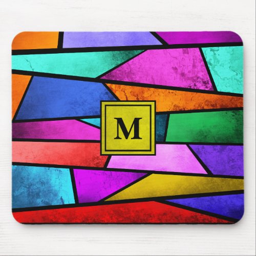 Monogram Colorful Stained Glass Geometric Mousepad