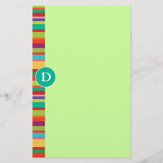Monogram Colorful Stripes Customizable Stationery (Front)