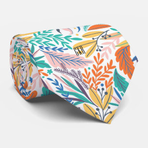 Monogram Colorful Stylish Botanical Pattern Neck Tie